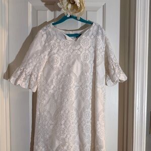 Janie and Jack Girls' Ivory Lace Dress with Ruffle Sleeves